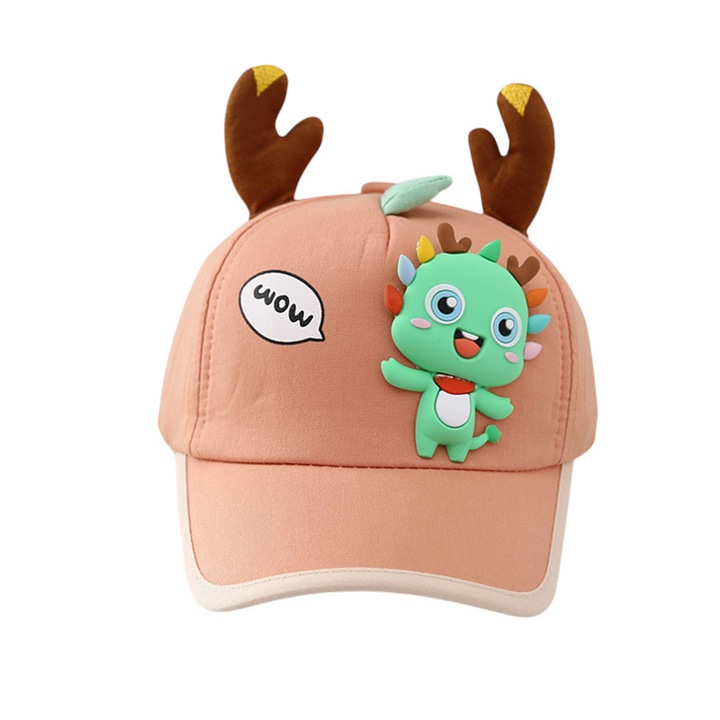 Sapca pentru copii, prindere reglabila cu scai, accesorizata cu urechiuse de ren si figurine colorate, model vesel, tematica party time, 2 – 7 ani, portocalie, EFAYN