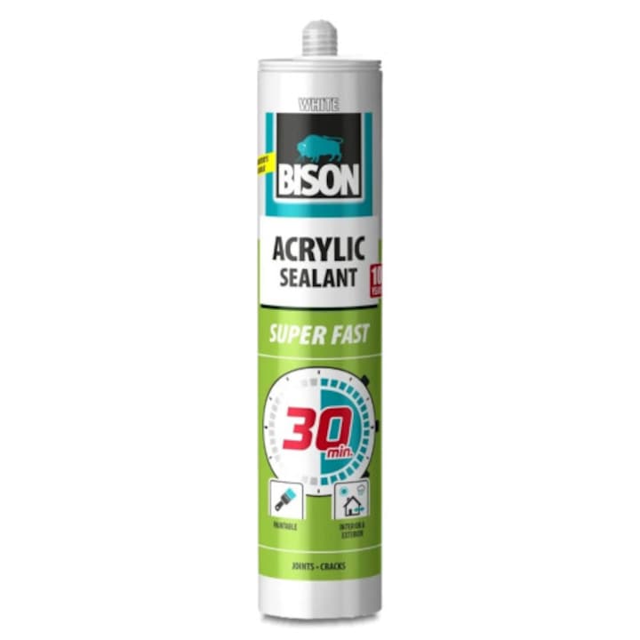 Mastic acrilic Bison, alb, 310 ml, aplicare ușoară, vopsibil după 30 de minute