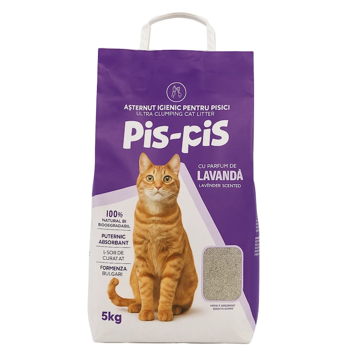 Asternut igienic pentru pisici nisip Pis-Pis cu Lavanda 5kg