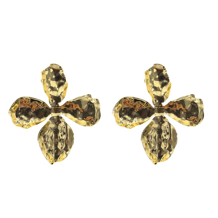 Cercei ElectraStore aur galben 14K, design floral, masivi