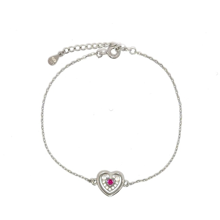 Bratara dama Inima Roz, argint + zirconia