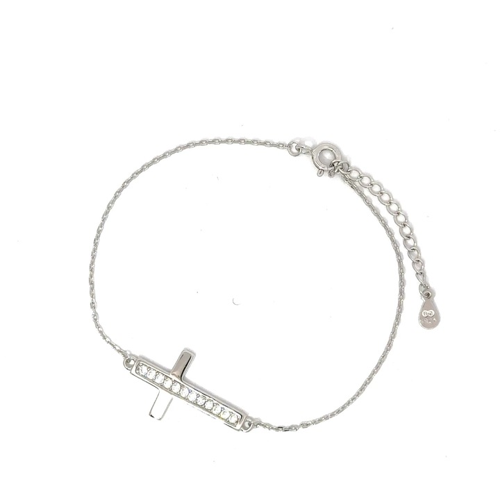 Bratara dama Cruce, argint + zirconia