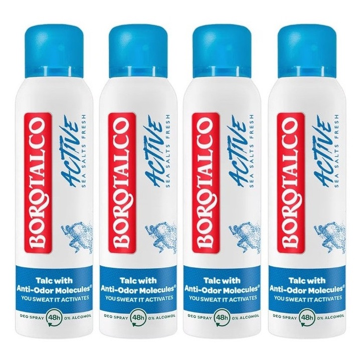 Csomag 4 x Borotalco dezodor spray, Active sea salt, 150 ml