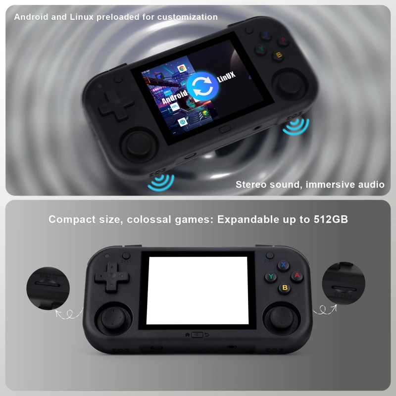 Consola Ampown Mini Zero 28, Android, Touchscreen, 2.8 inch IPS LCD, 64GB, Jocuri incluse, Negru