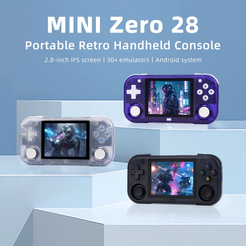 Consola Ampown Mini Zero 28, Android, Touchscreen, 2.8 inch IPS LCD, 64GB, Jocuri incluse, Negru