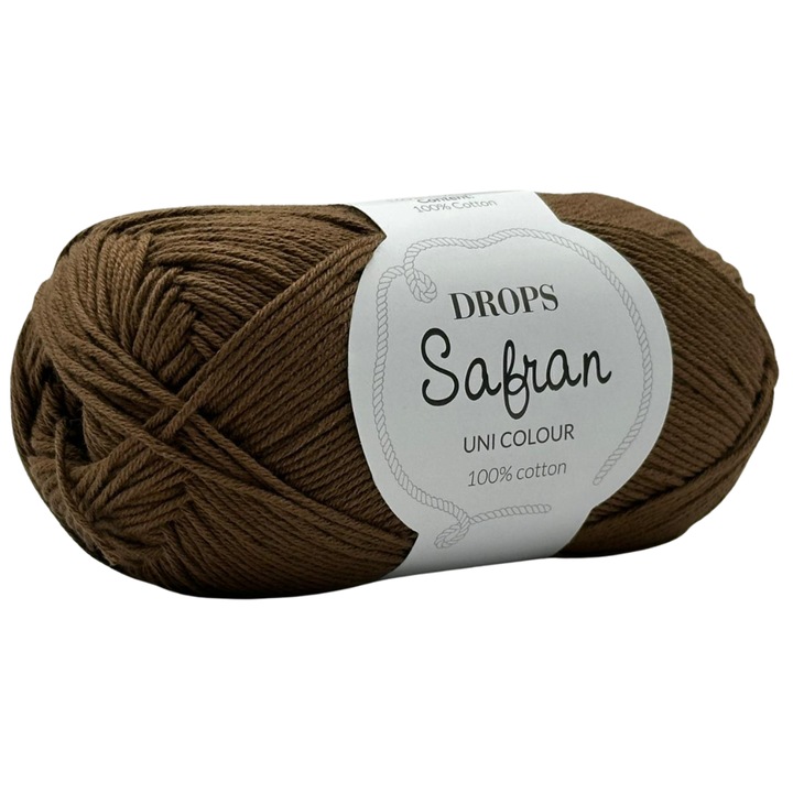Fir de tricotat DROPS Safran – 100% bumbac egiptean pieptanat, certificat Oeko-Tex Clasa I, sigur pentru bebelusi si copii, culoare Maro Cafeniu