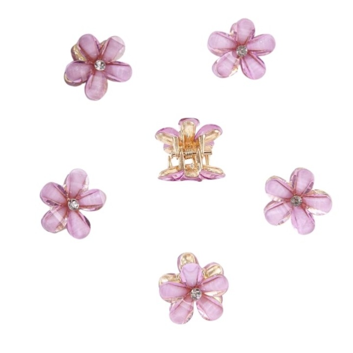 Set 6 Clame mici DANATI, in Forma de Floare, pentru Fetite, Roz, Diametrul 2cm