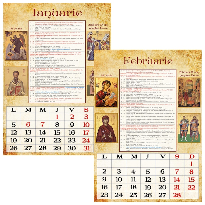 Calendar ortodox 2026, de perete, format A4, galben