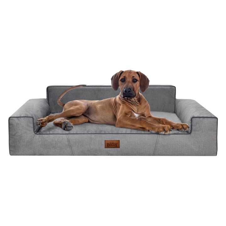 Pat pentru câini DOGGY, impermeabil, husa detașabilă, gri fancy, marimea XL (98x66cm)