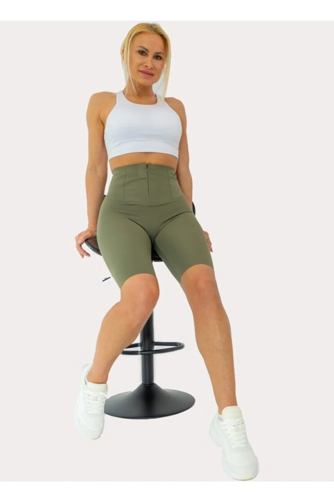 Colanți modelatori femei, Verde Army, talie înaltă, material elastic, Verde