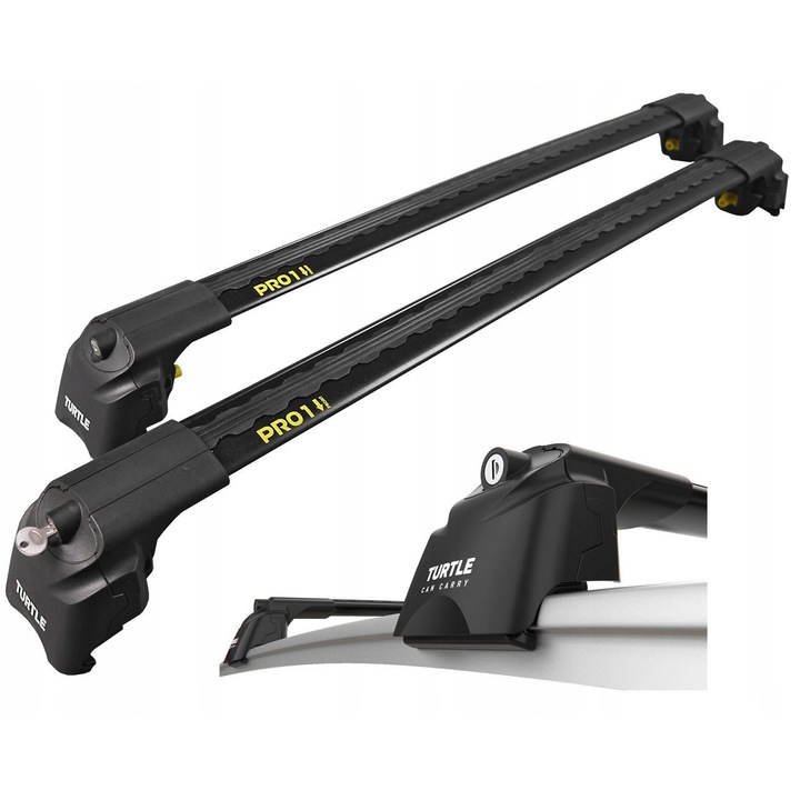 Багажник Turtle Air-2, алуминиев, 75кг, аеродинамичен, черен, за автомобили с интегрирани релси