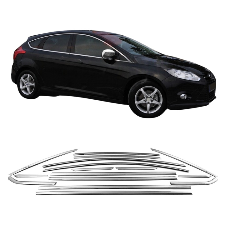 Хромирана лайсна от неръждаема стомана за обков на врати Ford Focus Mk3 2011-2017, комплект