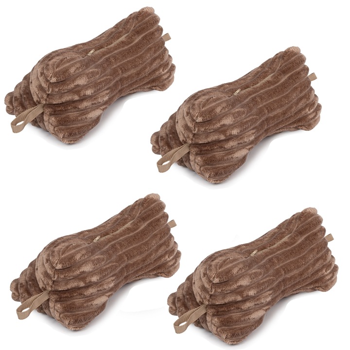 H&F 4 darab csont alakú párna 37×17 cm – barna bársony, nyakpárna olvasáshoz, alváshoz és utazáshoz