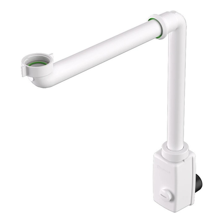 Sifon semi-depozit Bonomini Isidoro, cu economie de spatiu, cu inspectie si racord pentru masina de spalat 1 1/4×Ø32/40, alb