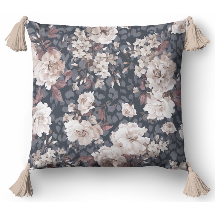 Dekoratív párna 45x45 cm, Boho virágmintás, 70% pamut, 30% poliészter, többszínű