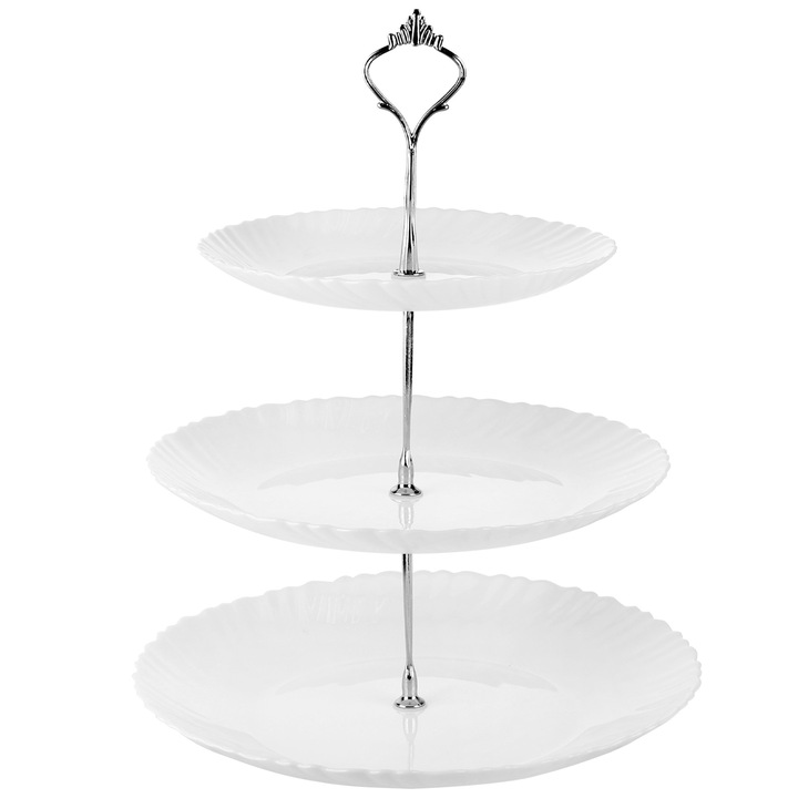 Плато от бяло опалово стъкло на 3 нива – елегантно, модерно, за сладкиши и плодове