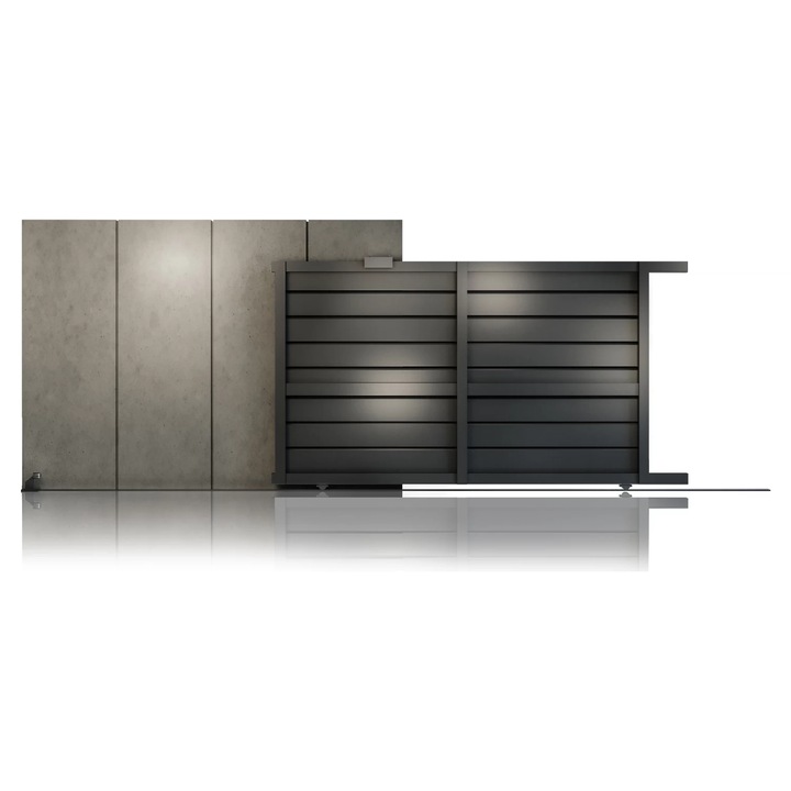 Poarta auto culisanta din aluminiu, prefabricata, Virtuoso, model Baldur, 3000 mm x 1800 mm, gri antracit RAL 7016