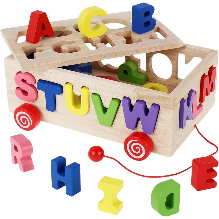Jucarie de tras din lemn cu litere forma de Camion, Alfabet, E-Toy®