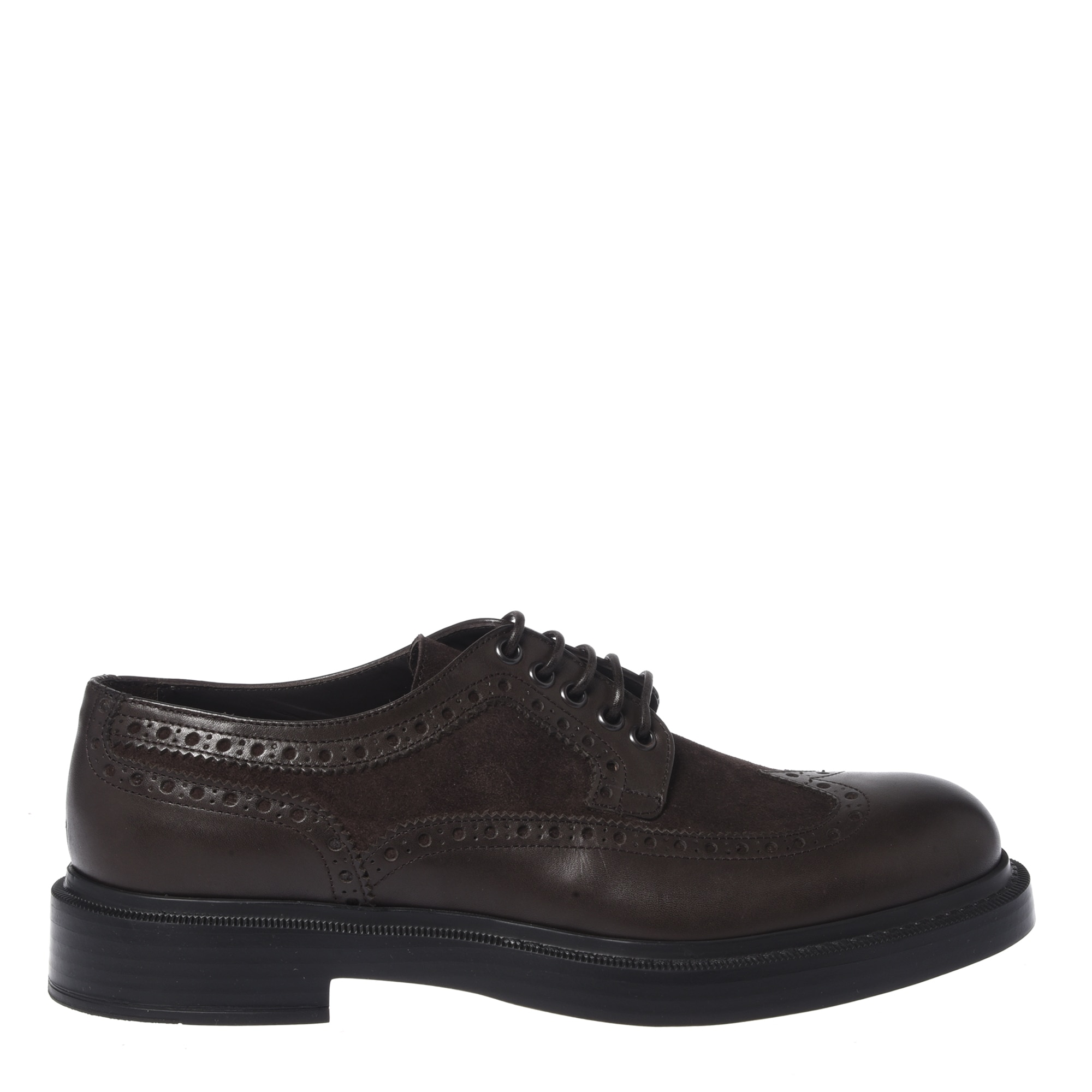 Baldinini, Pantofi brogue din piele si piele intoarsa, Maro, 46