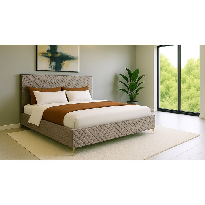 Pat Black Red White ML-2210, 160x200 cm, Bej, Design Modern, Constructie Durabila