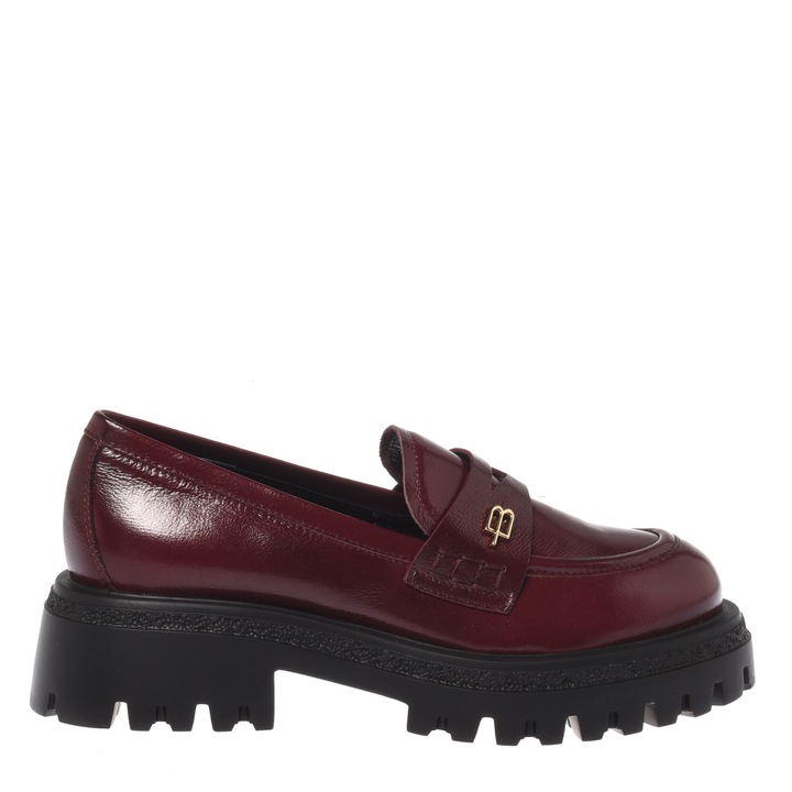 Baldinini, Pantofi loafer de piele cu toc masiv, Visiniu