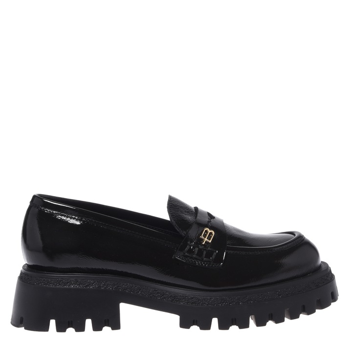 Baldinini, Pantofi loafer de piele lacuita cu toc masiv, Negru