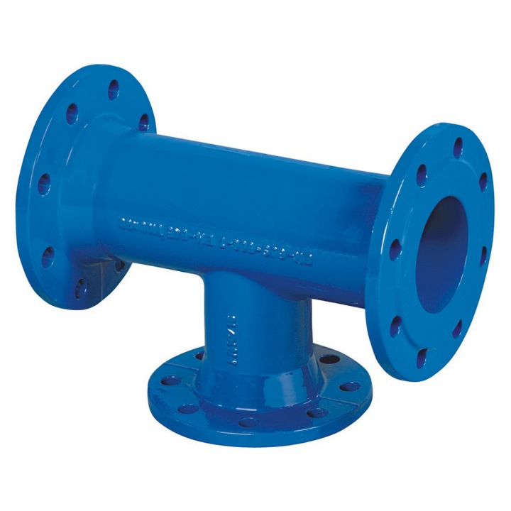 Teu flansat DN100x80, PN10, pentru apa, GJL-fonta cenusie