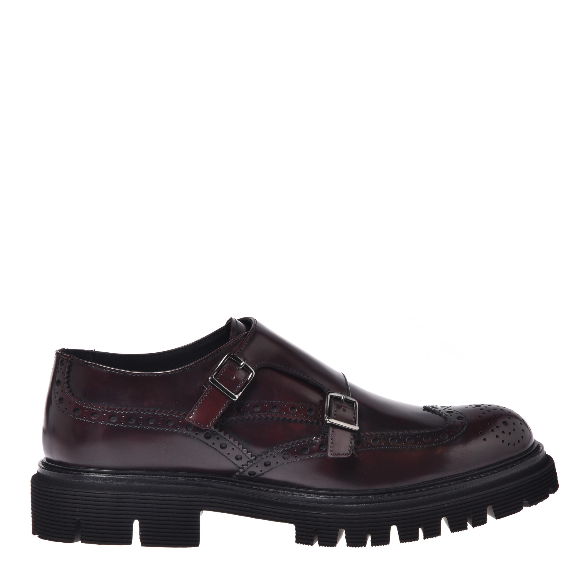 Baldinini, Pantofi monk brogue din piele, Visiniu, 42.5