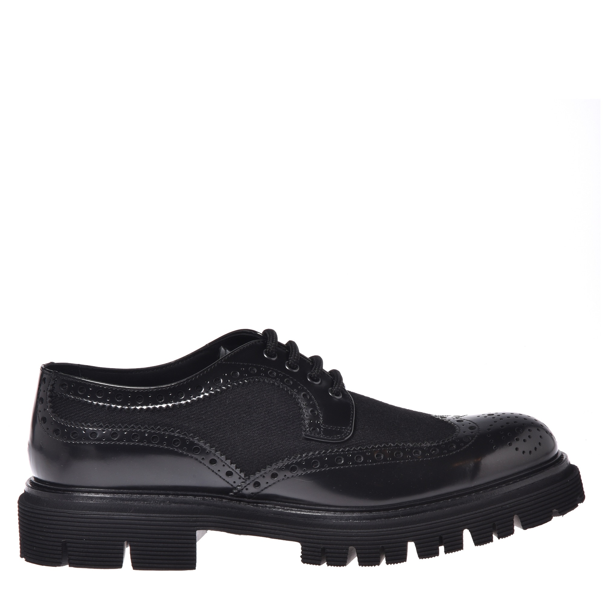 Baldinini, Pantofi brogue din piele si bumbac, Negru, 40
