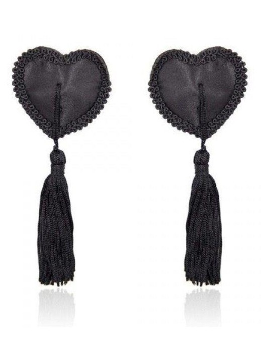 Szexi kiegészítők, Msx, bojtos mellbimbótapaszok, szív alakú, fekete, egy méret