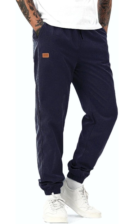 Pantaloni Cargo pentru Barbati – 97% Bumbac, Design Conic cu Mansete Elastice, Talie Elastica Reglabila cu Snur, Confortabili si Versatili pentru Orice Ocazie, Bleumarin, Bleumarin