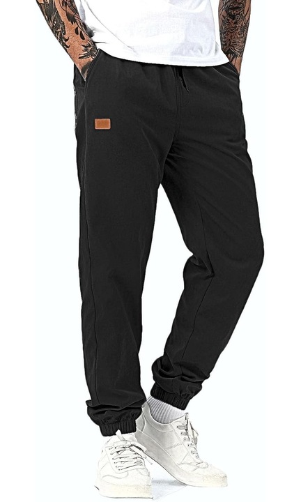 Pantaloni Cargo pentru Barbati – 97% Bumbac, Design Conic cu Mansete Elastice, Talie Elastica Reglabila cu Snur, Confortabili si Versatili pentru Orice Ocazie, Negru, Negru