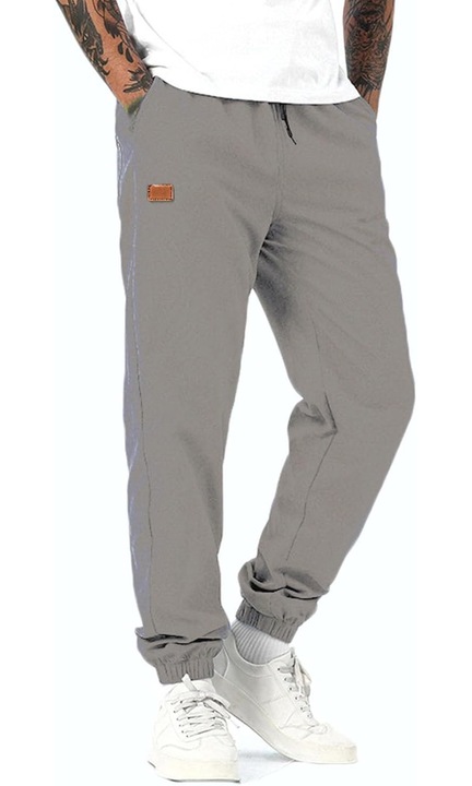 Pantaloni Cargo pentru Barbati – 97% Bumbac, Design Conic cu Mansete Elastice, Talie Elastica Reglabila cu Snur, Confortabili si Versatili pentru Orice Ocazie, Gri, Gri