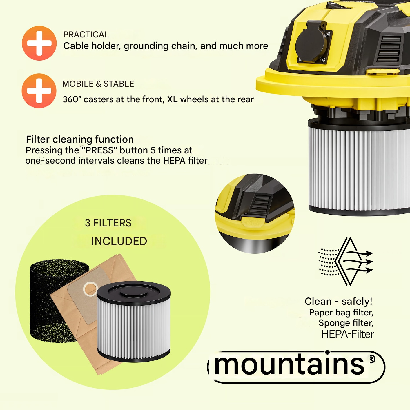 Aspirator umed/uscat Monzana, 1.200 W, 30 L, argintiu, 40x38x60cm
