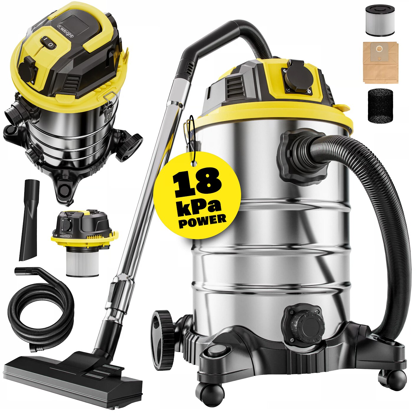 Aspirator umed/uscat Monzana, 1.200 W, 30 L, argintiu, 40x38x60cm