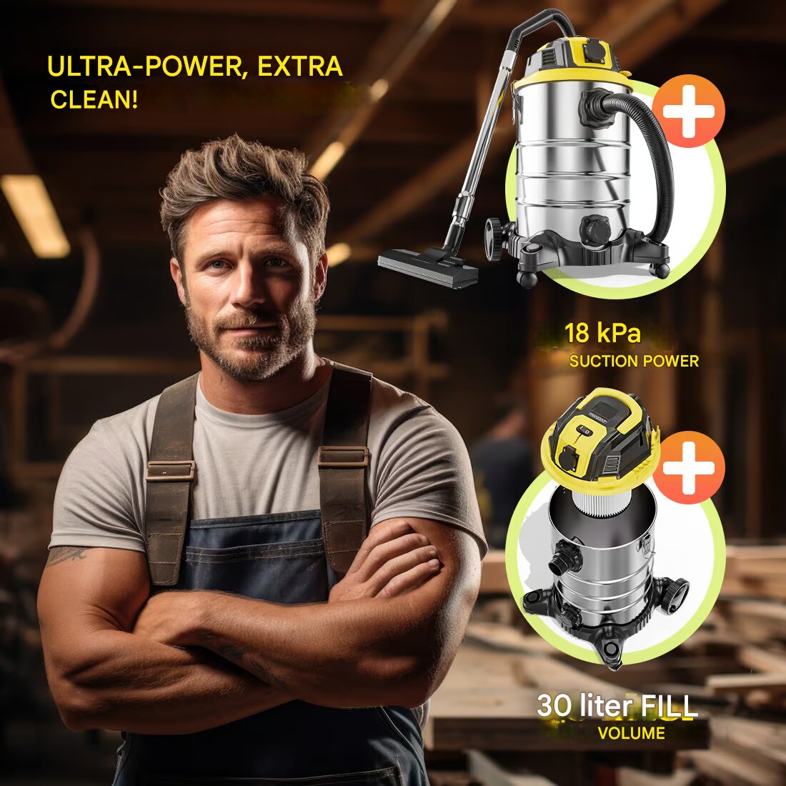 Aspirator umed/uscat Monzana, 1.200 W, 30 L, argintiu, 40x38x60cm