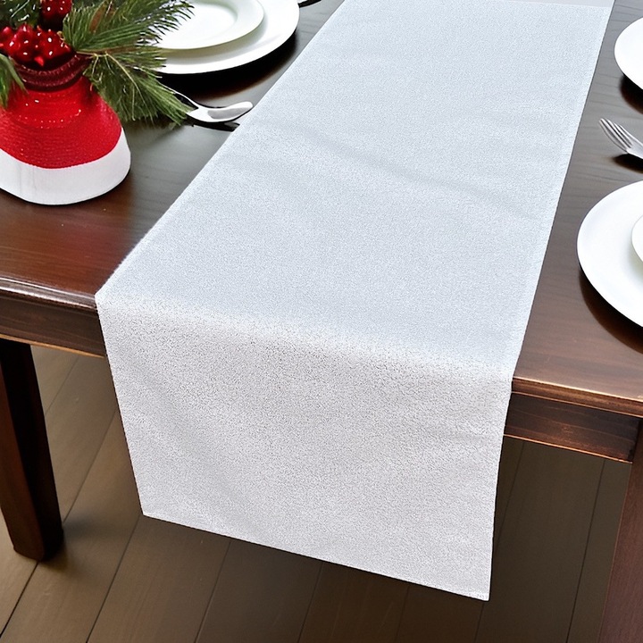 Napron de masa DENISA-DO, Lurex simplu uni argintiu, 40x180cm