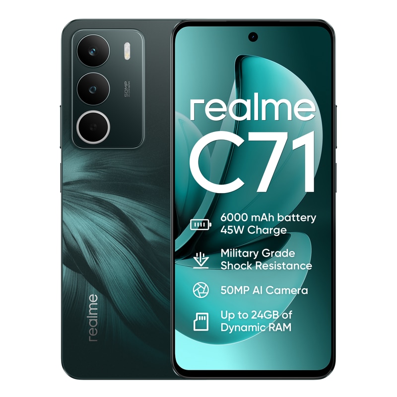 Telefon mobil, Realme C71 4G 6+128GB, Forest Owl, ecran de 6.67 inch, rata de reimprospatare de 120Hz, incarcare rapida de 45W