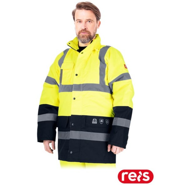 Jachetă de lucru izolată REIS, albastru-galben, cu benzi reflectorizante, 3XL