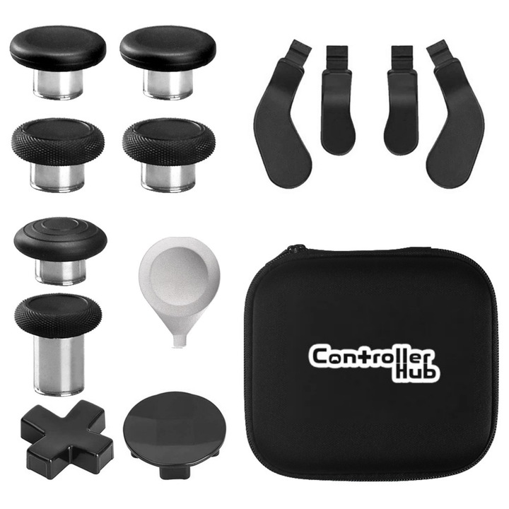 Set complet accesorii schimb, Controller Hub, Pentru Xbox Elite Series 2, 2 D-pad-uri, 6 thumbstick-uri magnetice, 4 padele, Negru