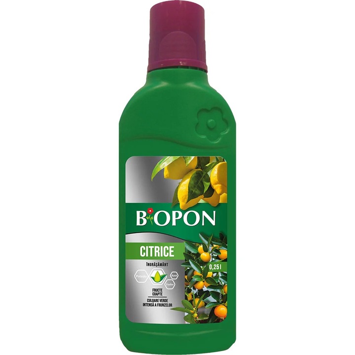 Ingrasamant lichid citrice BIOPON, cu potasiu si azot pentru rodire si crestere, 250 ml