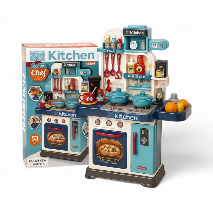 Set de bucătărie pentru copii cu sunete și lumini, 53 piese, culori vibrante, plastic, 70cm