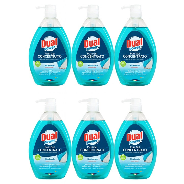Dual Power Detergent de vase Gel Concentrat cu Bicarbonat – 6 bucati x 1000 ml