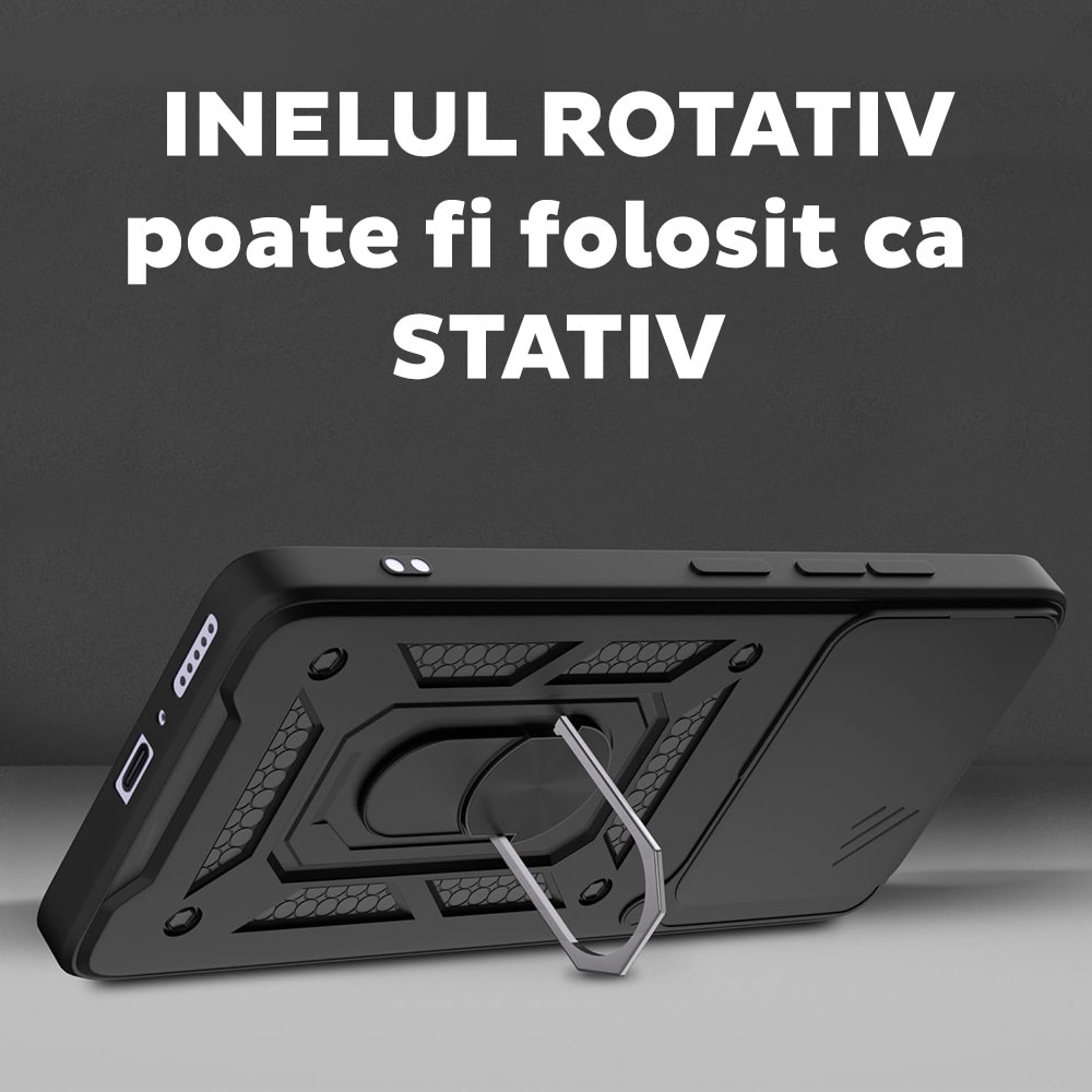 Husa pentru Xiaomi 17T Pro cu inel rotativ 360 Daden, Camshield series, Hybrid Antisoc, Slider pentru protectia camerei, Negru