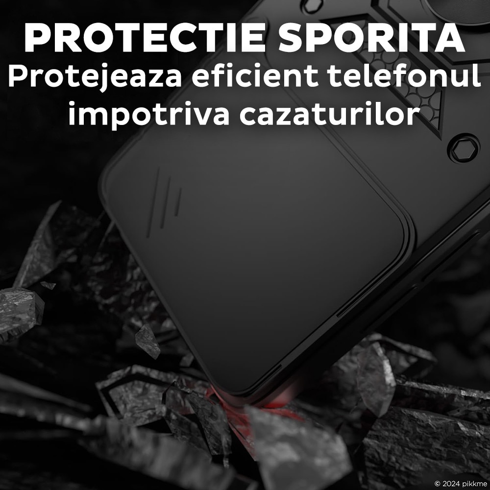 Husa pentru Xiaomi 17T Pro cu inel rotativ 360 Daden, Camshield series, Hybrid Antisoc, Slider pentru protectia camerei, Negru