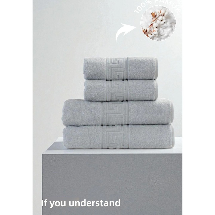 Set 4 prosoape Rotop, gri, 100% bumbac, 2 prosoape de mâna 50x90cm, 2 prosoape de baie 70x130cm