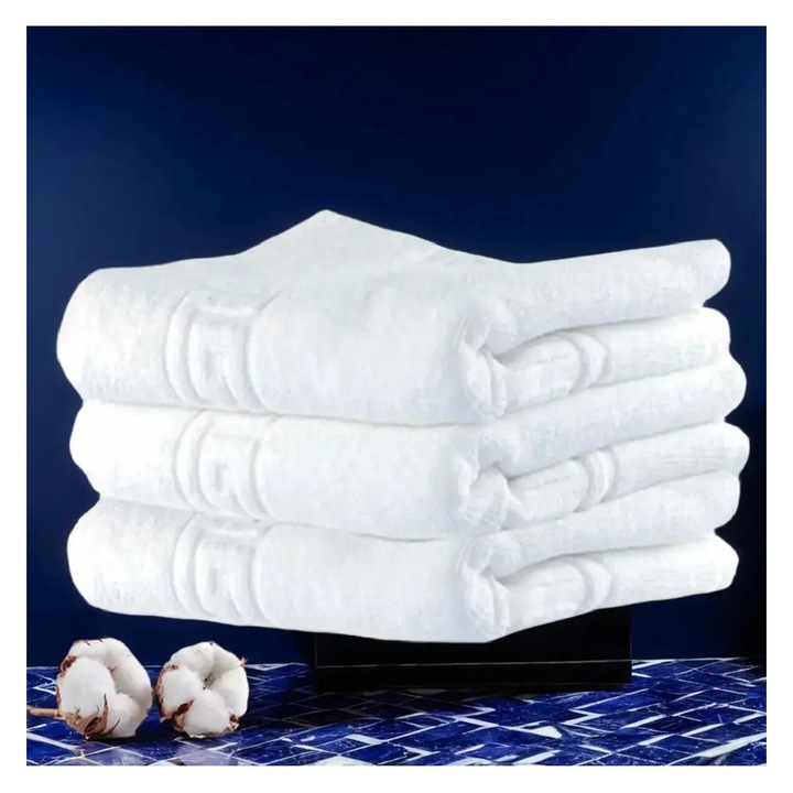 Set 3 Prosoape de lux, Rotop, 70×130 cm, Bumbac pieptanat 650 g/m² - Alb