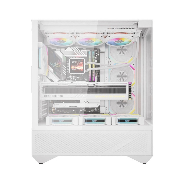 Carcasa pentru computer darkFlash DY460, ATX, ITX, M-ATX, 4 Ventilatoare ARGB incluse, Alb, 541x238x452mm