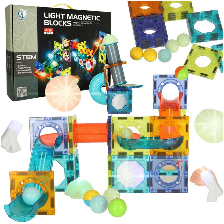 Set de constructie Klocki Magnetice, Artemis, 49 elemente, multicolor, pentru varsta 3+