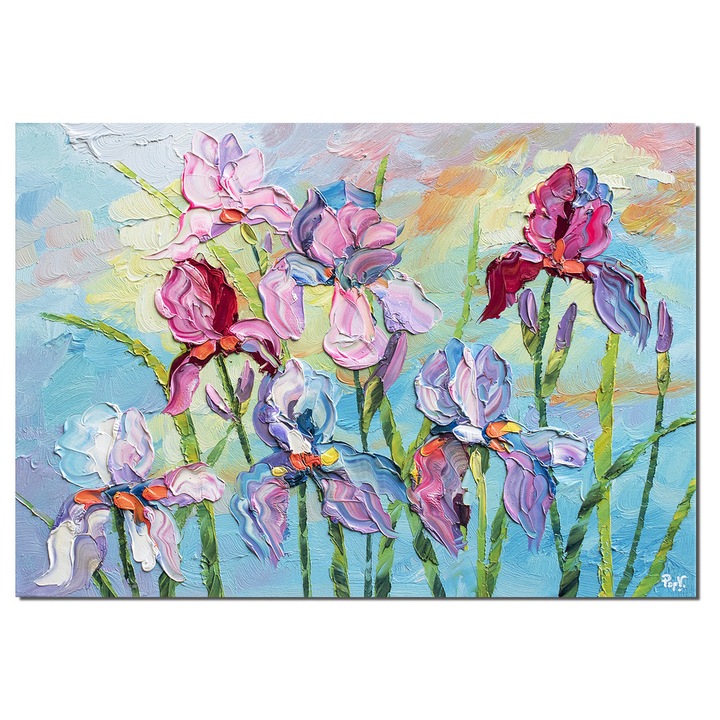 Tablou cu irisi pictat manual in relief, 70x50cm ulei pe panza, Valentin Pop